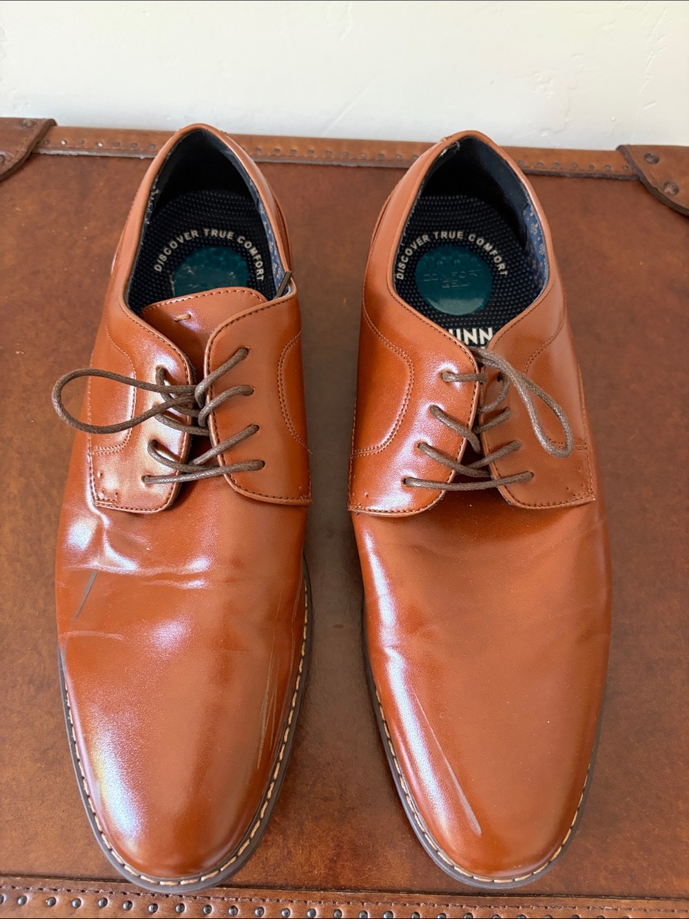 Nunn Bush Men’s Cognac Brown Leather Derby Dress Shoes